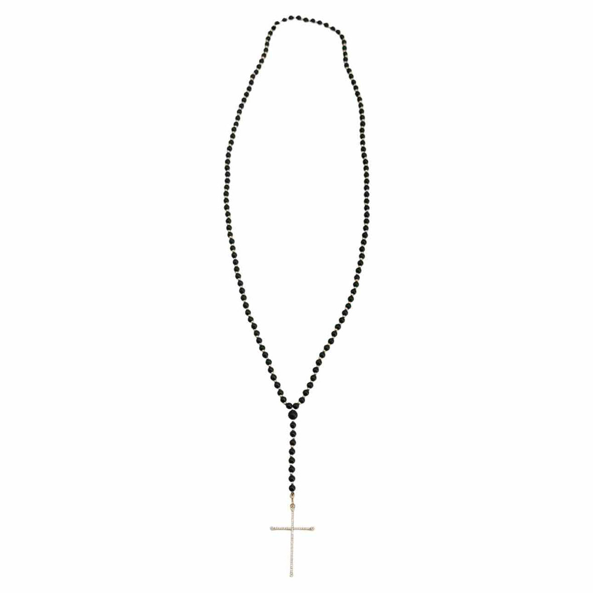 Diane Kordas 18K Gold Black Onyx Beads with Diamond Cross