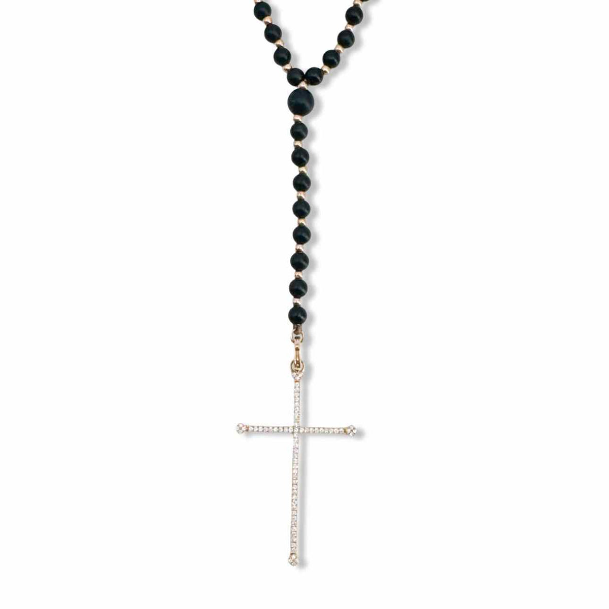 Diane Kordas 18K Gold Black Onyx Beads with Diamond Cross