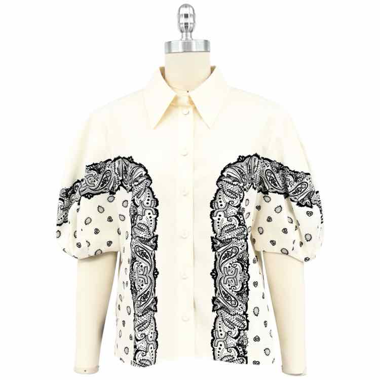 Chloe Cream Black Pattern Top - Size M Designer Couture