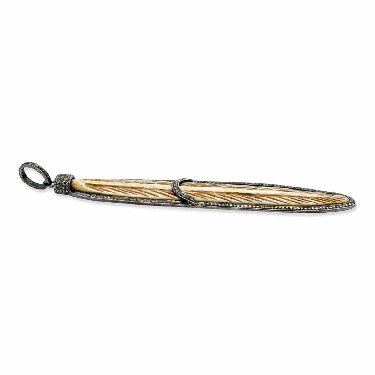 Carved feather pendant with pavé accent