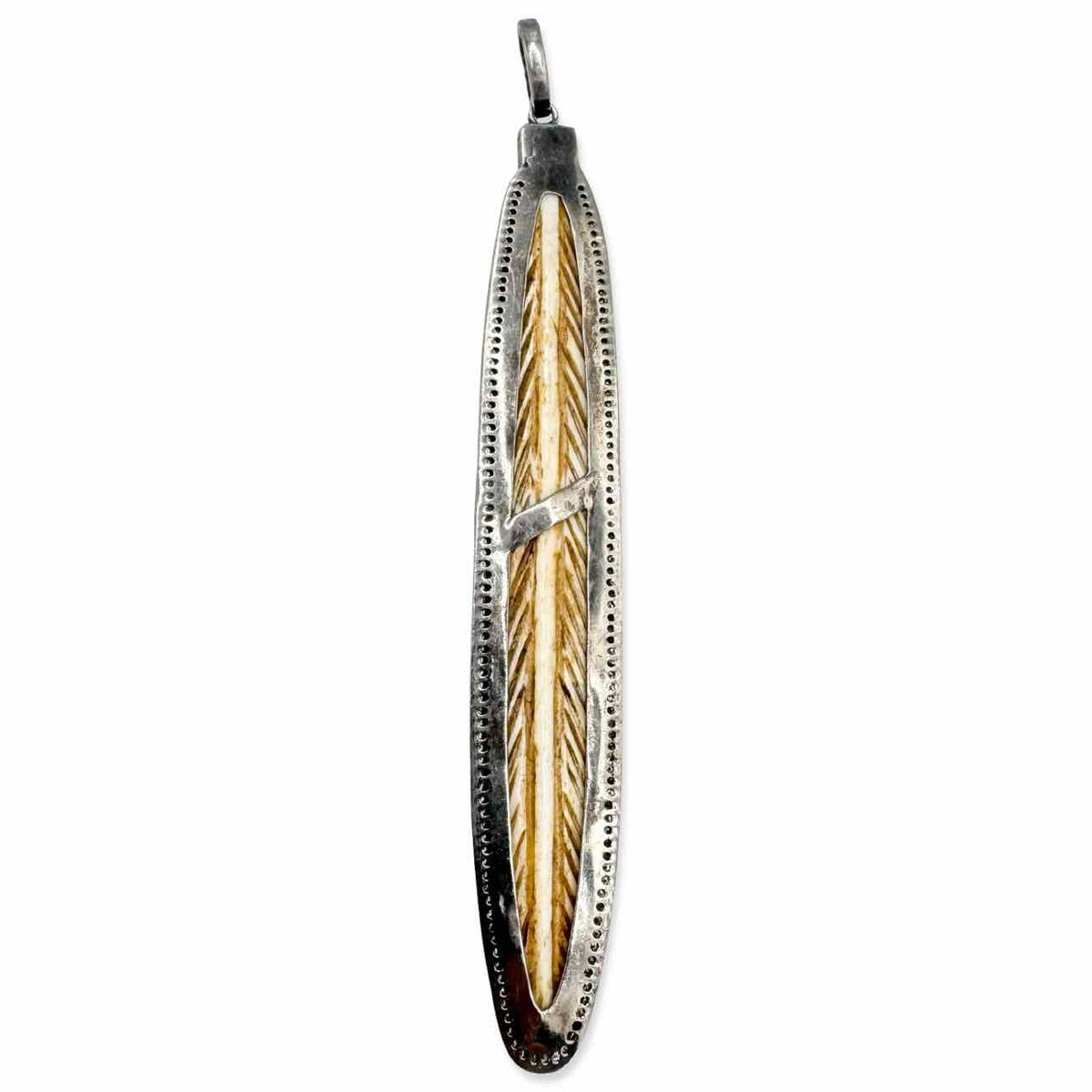 Carved feather pendant with pavé accent