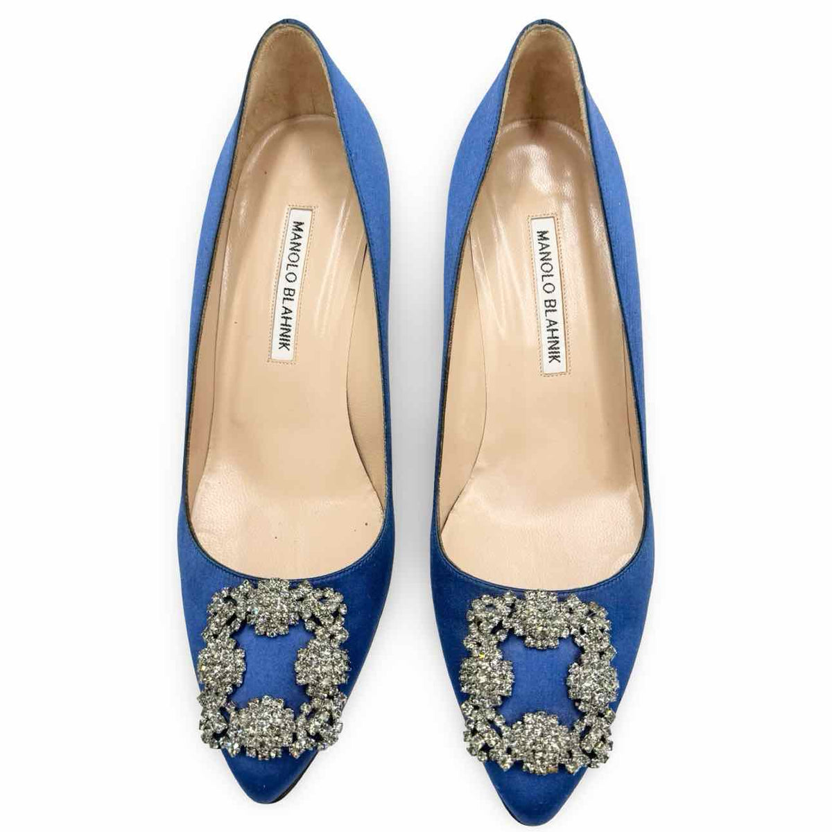 Manolo Blahnik Heels — Hangisi blue satin with crystals — Size 7.5