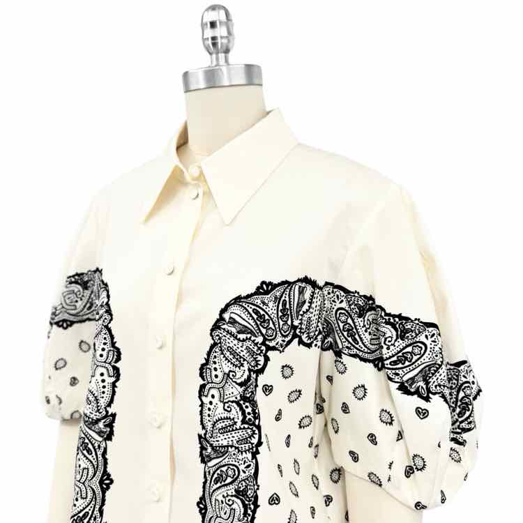 Chloe Cream Black Pattern Top - Size M Designer Couture