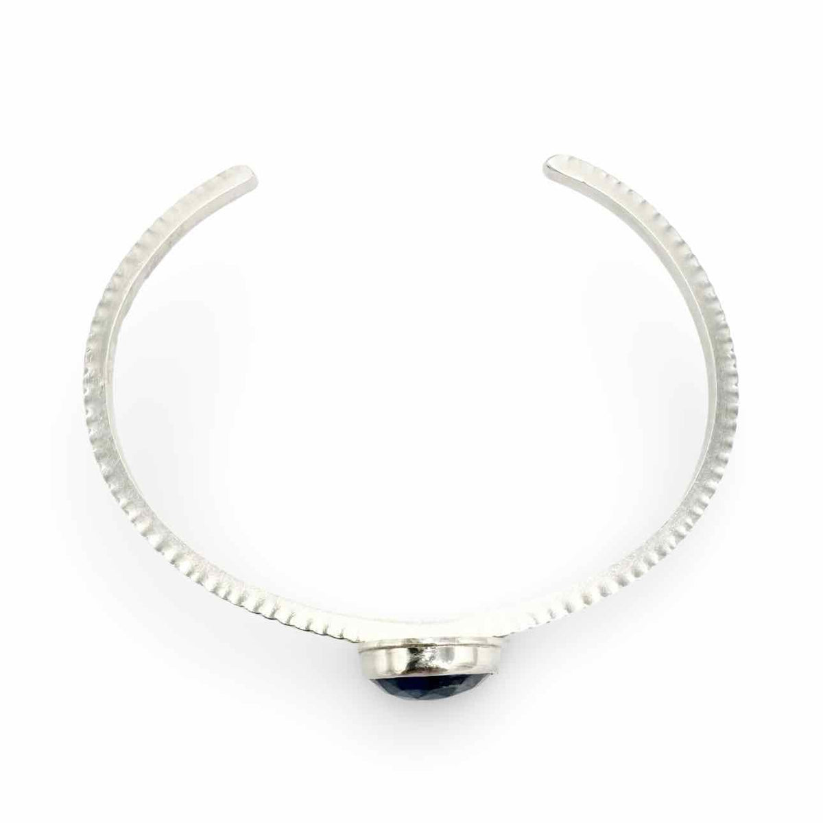 Silver bangle bracelet with kyanite