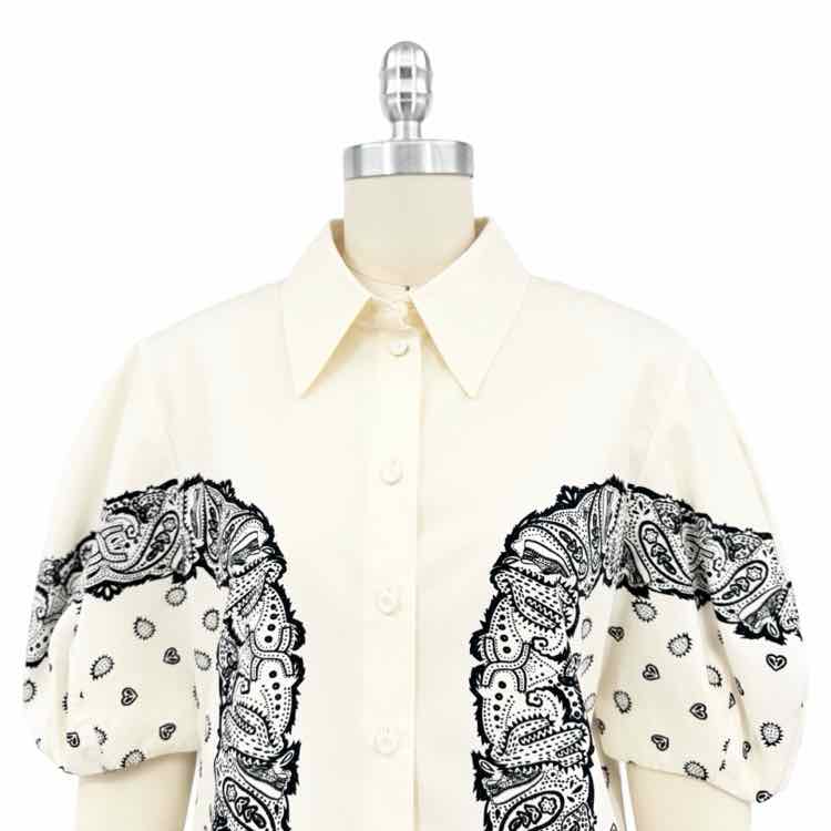 Chloe Cream Black Pattern Top - Size M Designer Couture