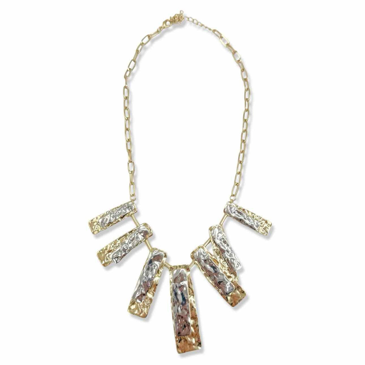 gold-tone link necklace with silver & gold-tone rectangular pendants - Double Exposure Boutique