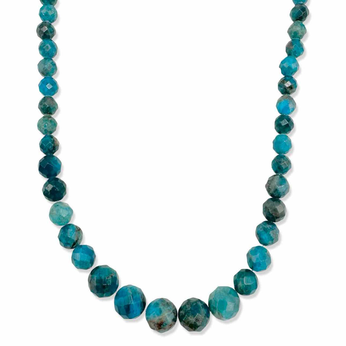 Faceted blue stone bead necklace with sterling silver clasp
