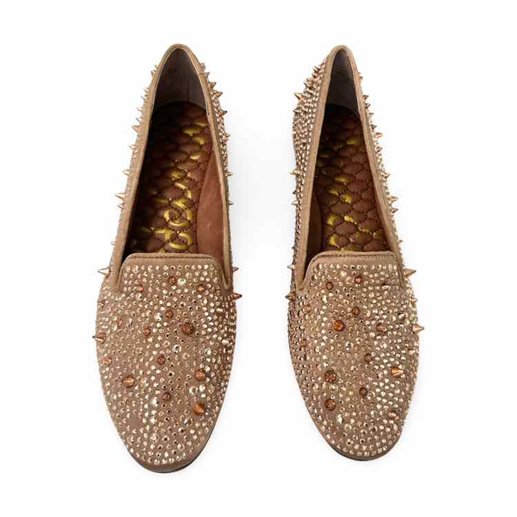 Sam Edelman Womens Adena Rose Studded Satin Leather Flats Spike Rocker
