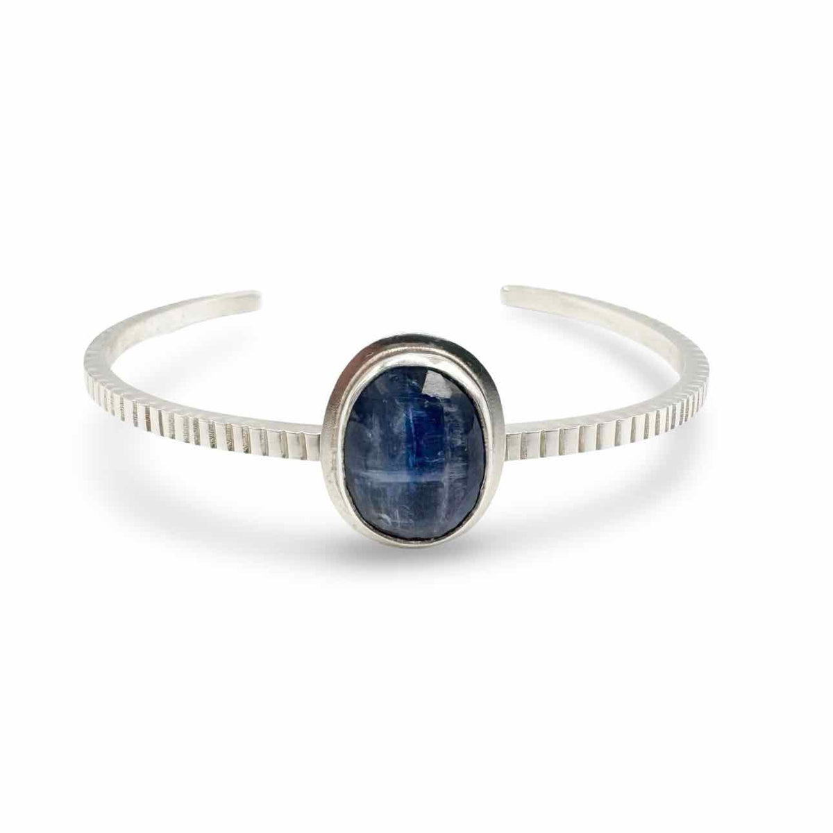 Silver bangle bracelet with kyanite

