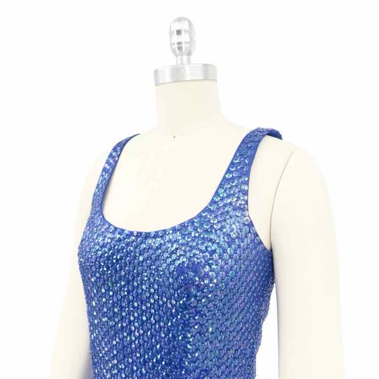 Niteline evening blue dress featuring sequined sleeveless design and scoop neckline, perfect for special occasions.
