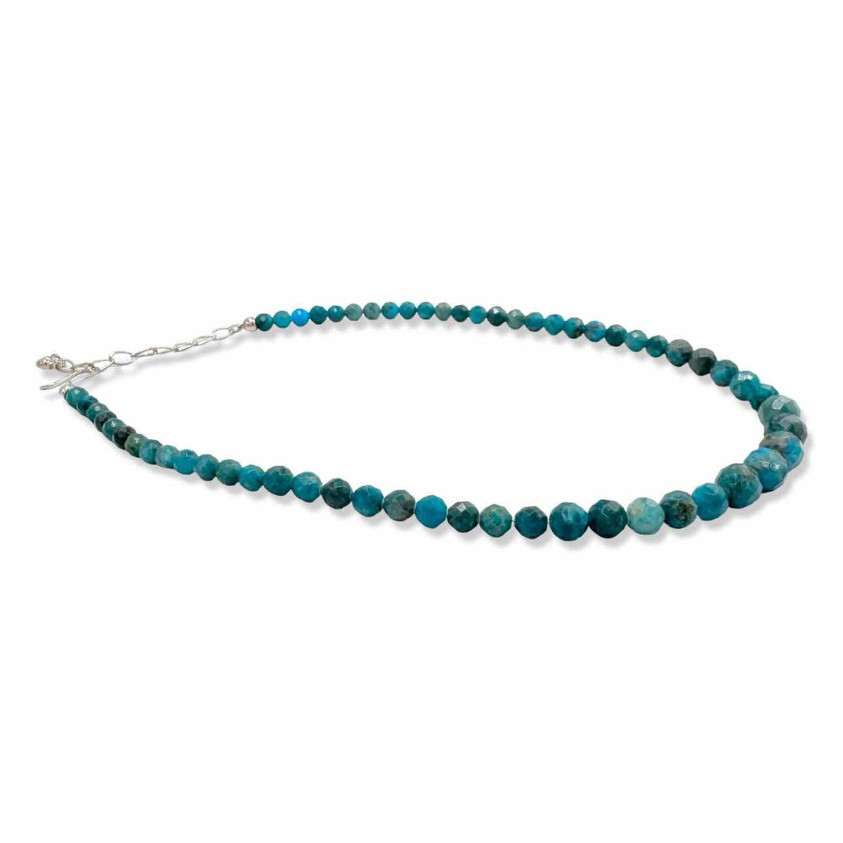 Faceted blue stone bead necklace with sterling silver clasp
