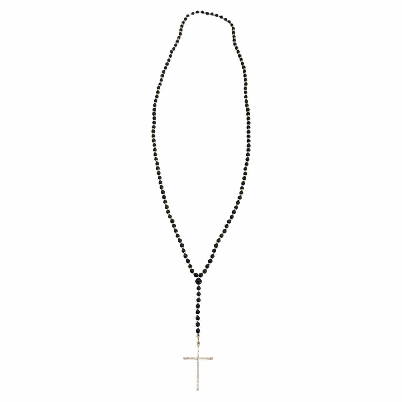 Diane Kordas 18K Gold and Black Onyx Beads w/diamond Cross
