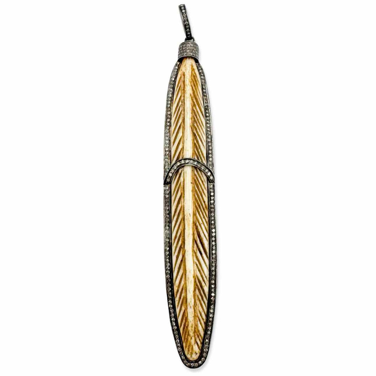 Carved feather pendant with pavé accent
