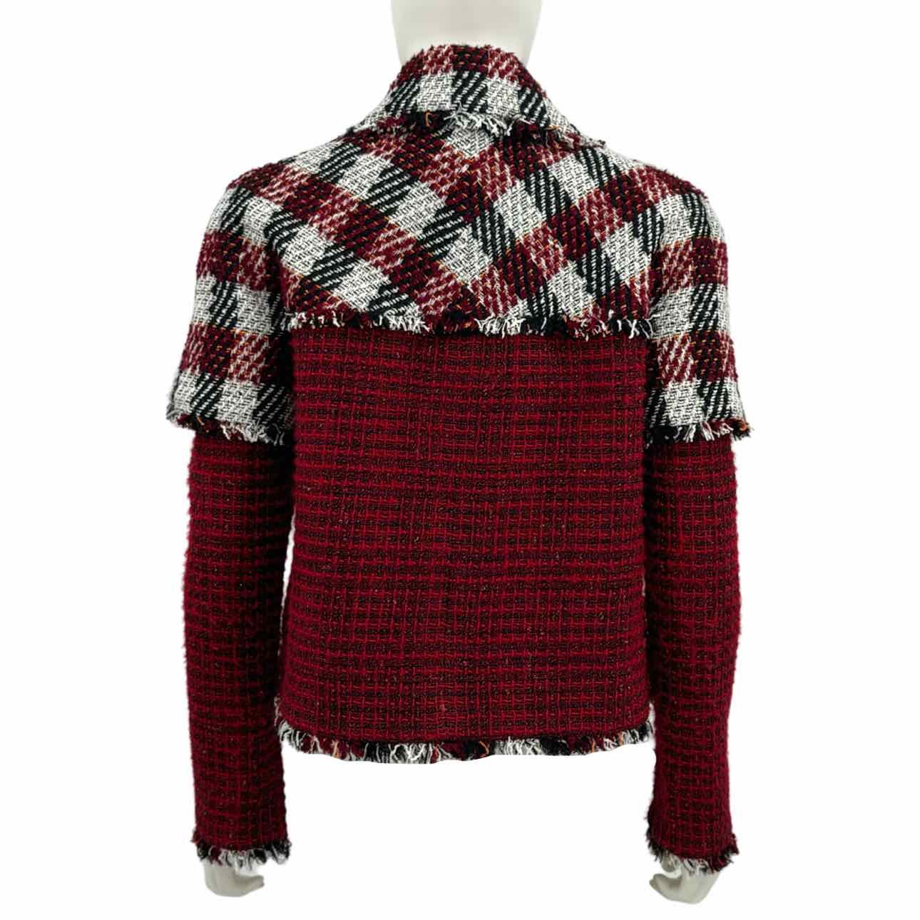 Chanel Burgundy Plaid Tweed Fringe Jacket
