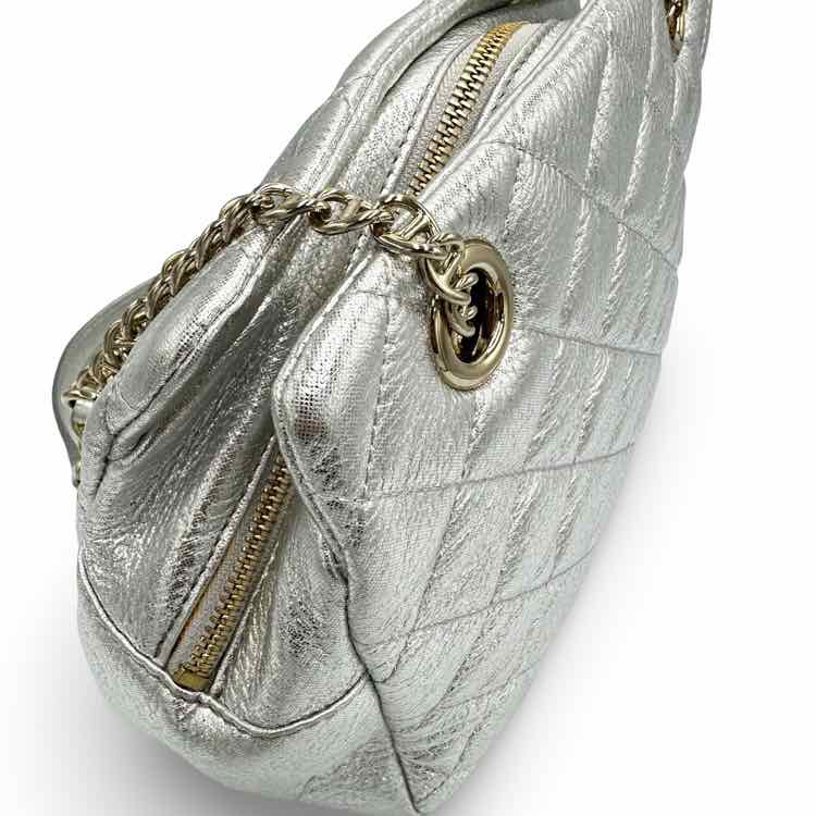 Kate Spade Metallic Quilted Silver Shoulder Bag
