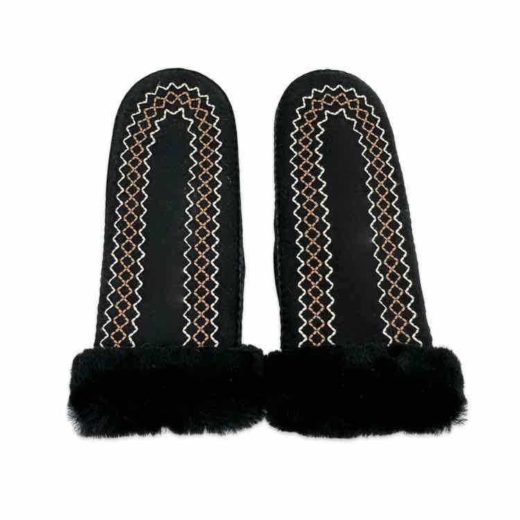 Ugg Gloves -Black embroidered shearing
