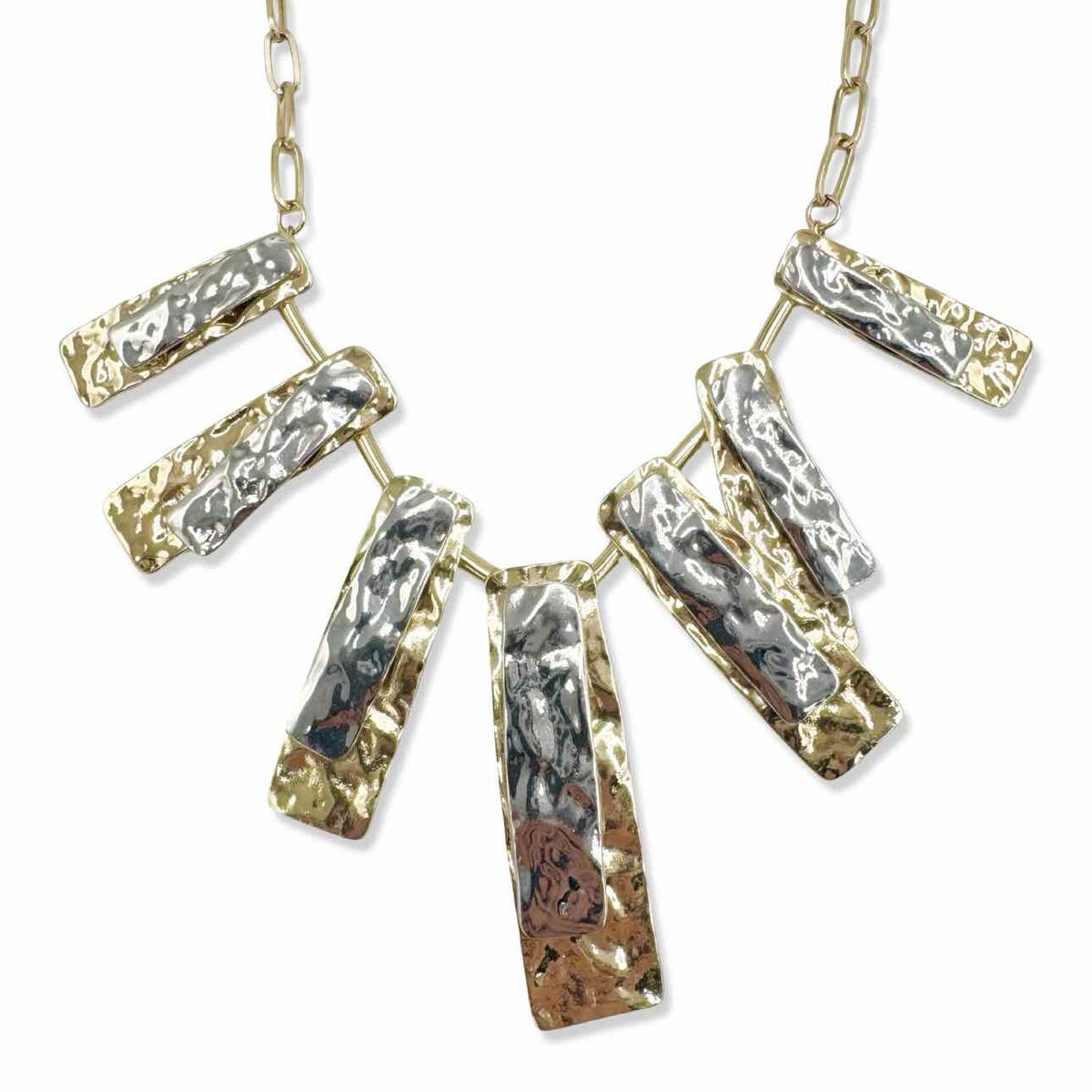 gold-tone link necklace with silver & gold-tone rectangular pendants
