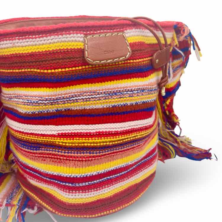 Chloe' Knit Jorge Striped Bucket Beach Bag Tote
