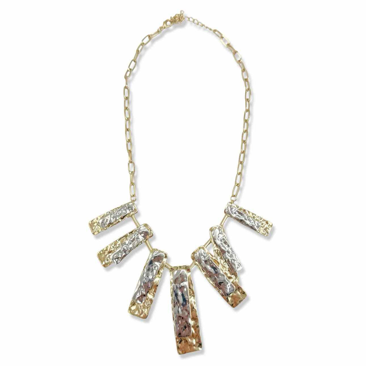 gold-tone link necklace with silver & gold-tone rectangular pendants
