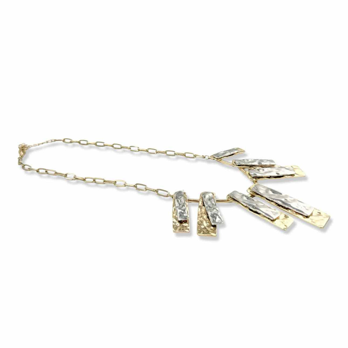 gold-tone link necklace with silver & gold-tone rectangular pendants
