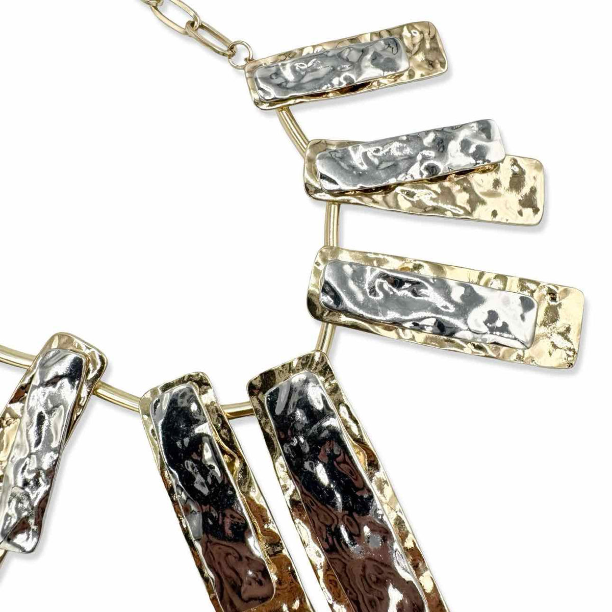 gold-tone link necklace with silver & gold-tone rectangular pendants
