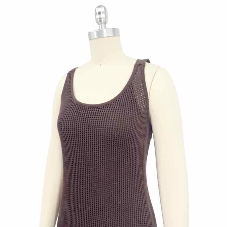 Brown net Staud dress with slip, size S, perfect for stylish summer outfits.
