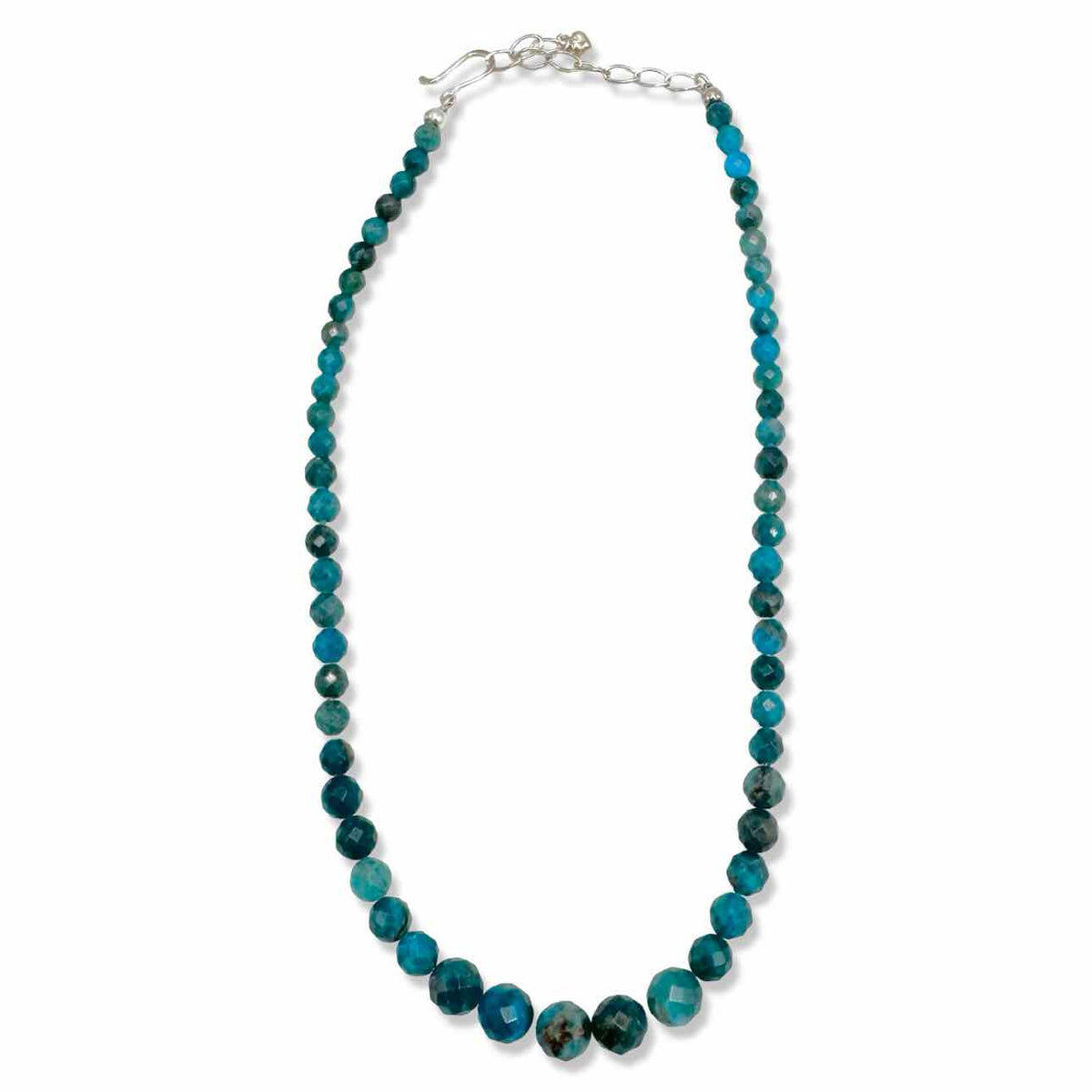 Faceted blue stone bead necklace with sterling silver clasp
