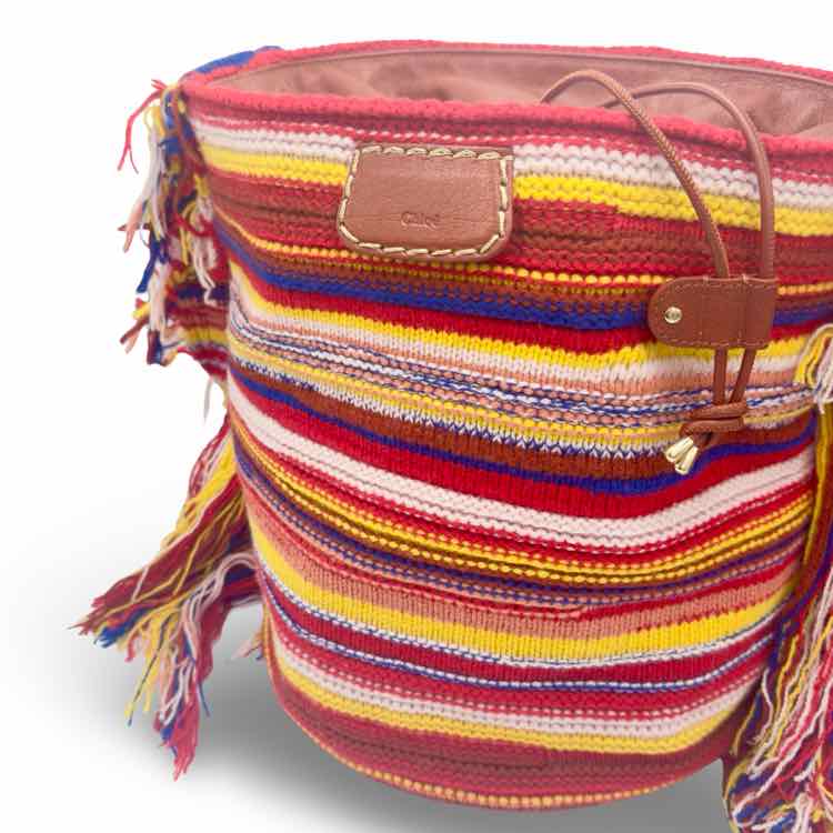 Chloe' Knit Jorge Striped Bucket Beach Bag Tote
