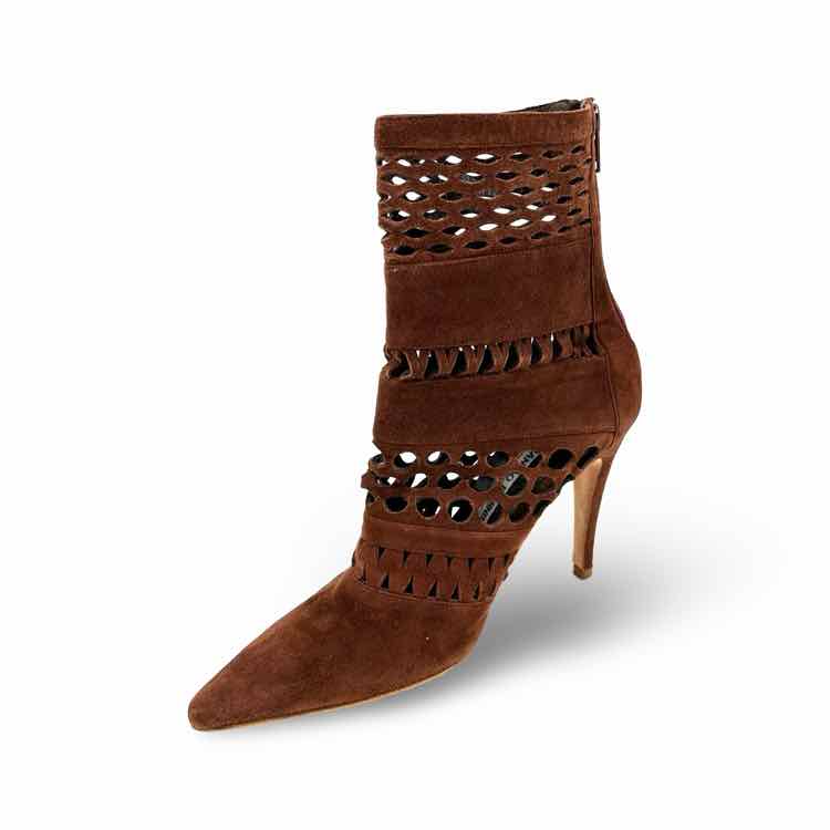 Manolo Blahnik Brown Suede Cut Out Accent Boot
