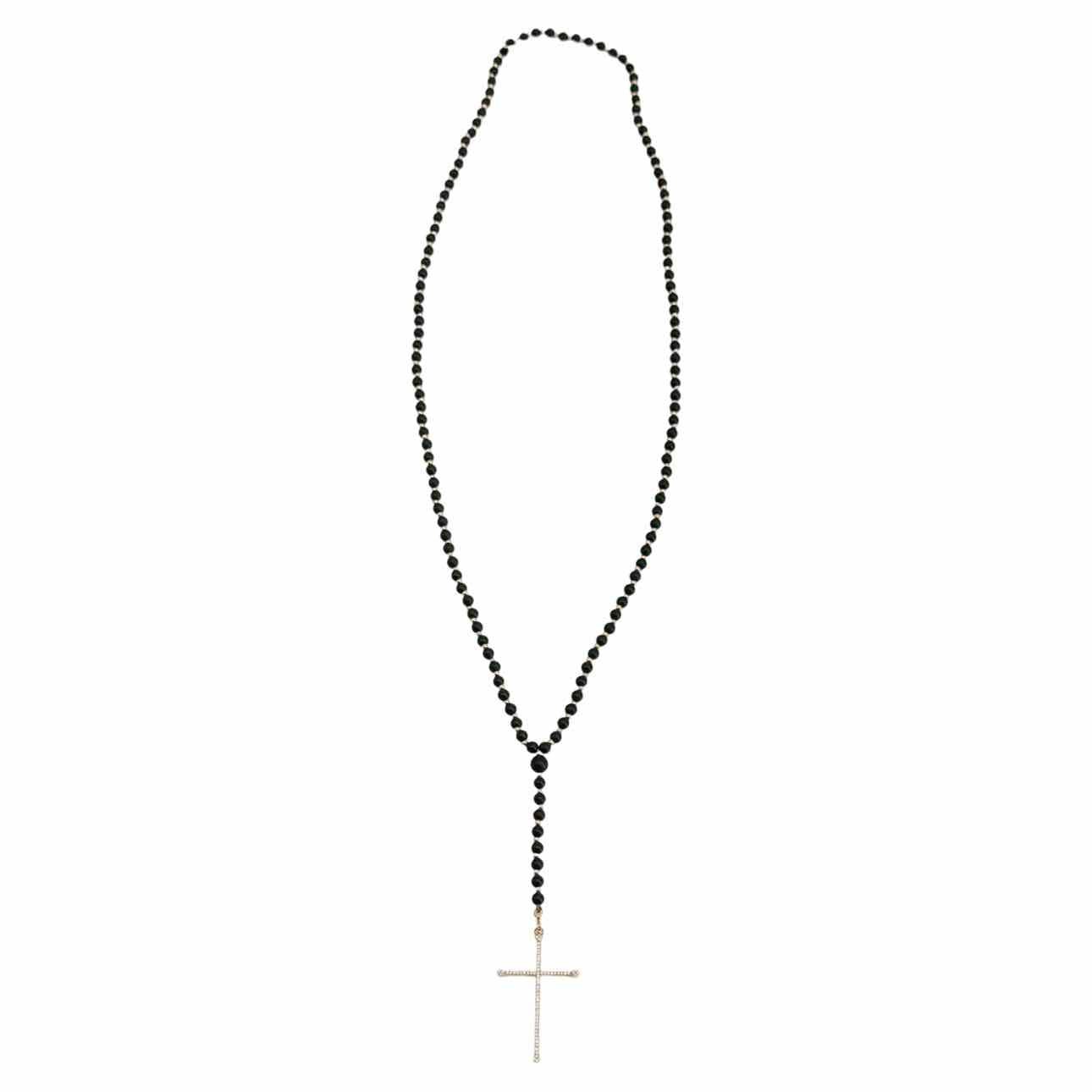 Diane Kordas 18K gold and black onyx beads w/diamond cross - Double Exposure Boutique
