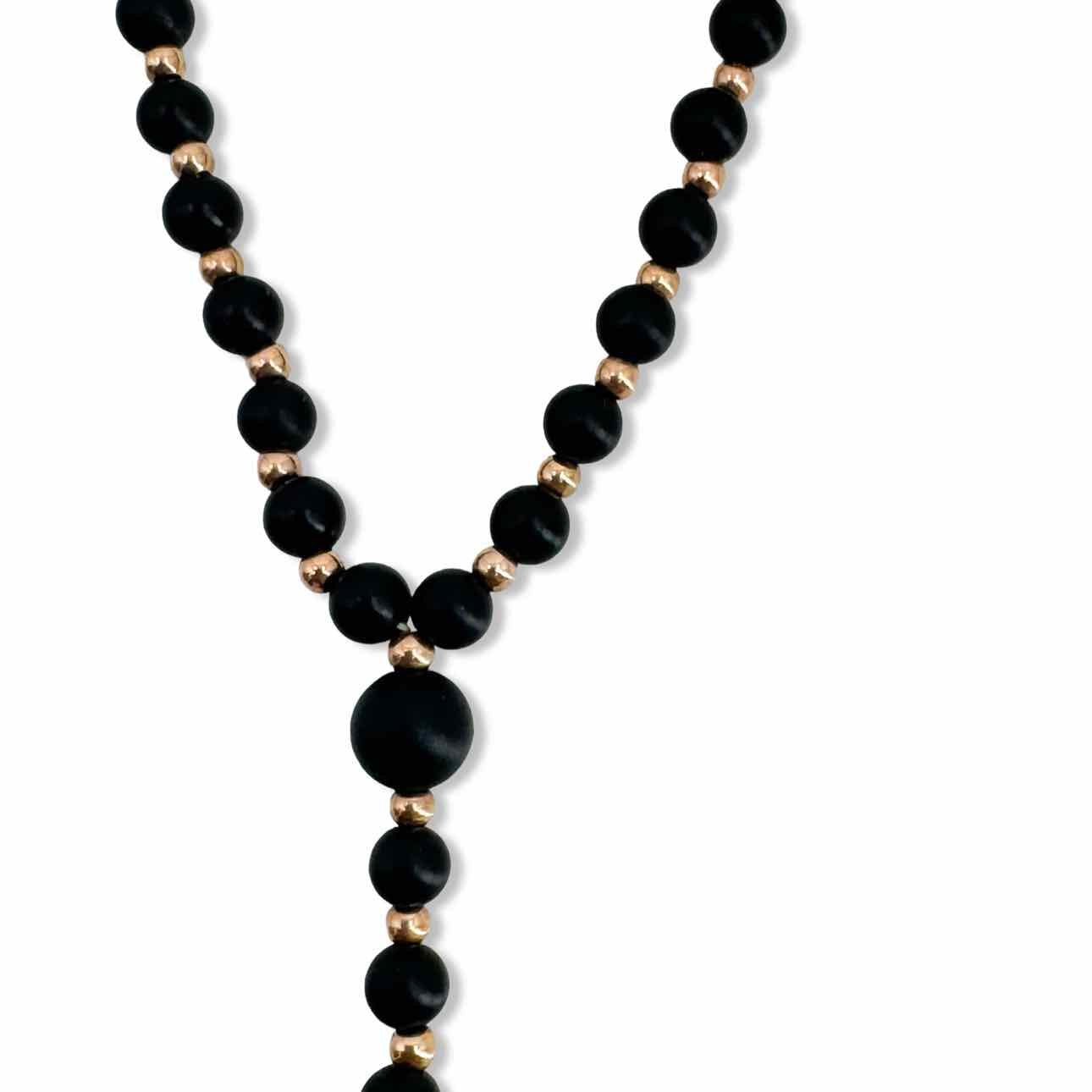 Diane Kordas 18K gold and black onyx beads w/diamond cross - Double Exposure Boutique
