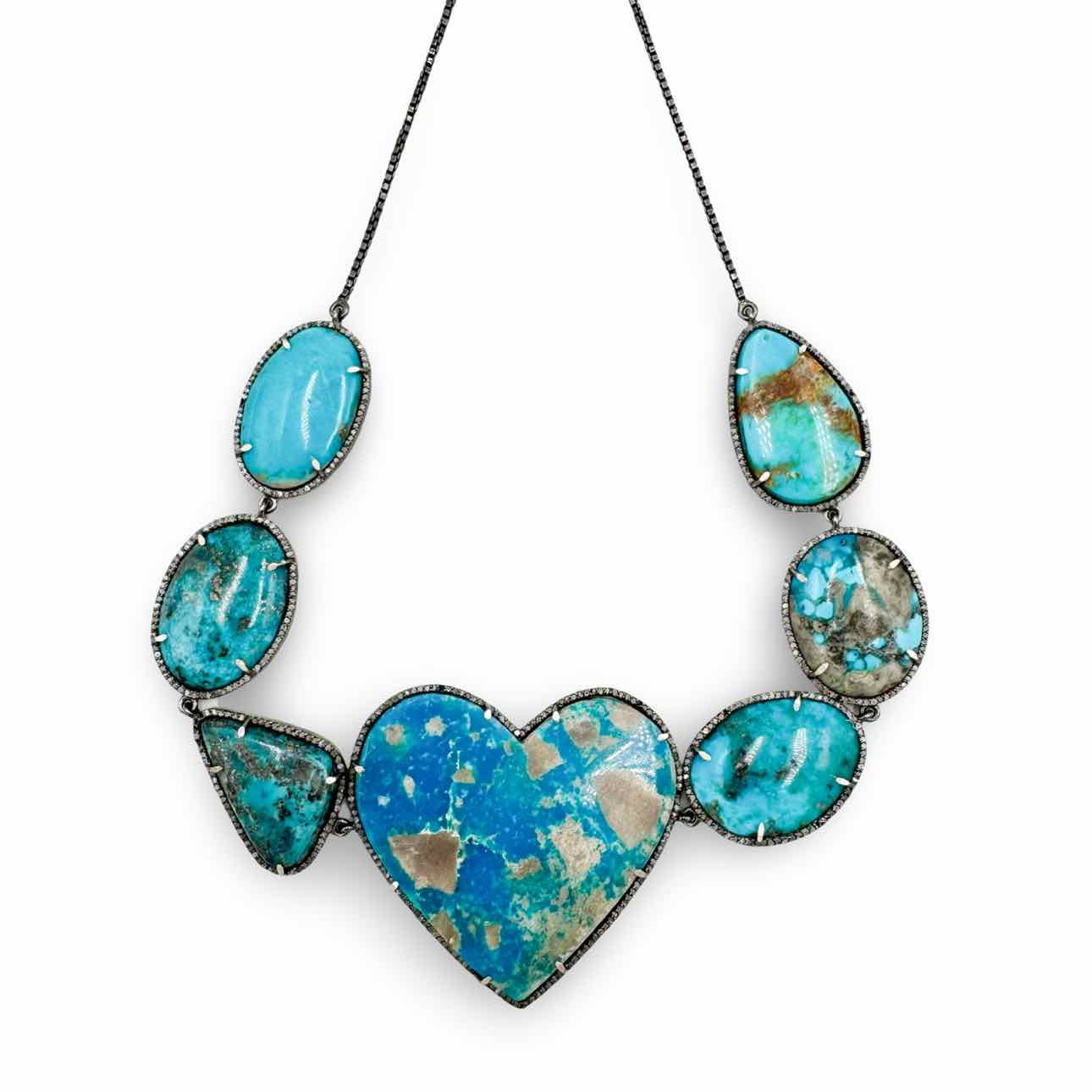 S. Carter Natural turquoise stone and diamond necklace
