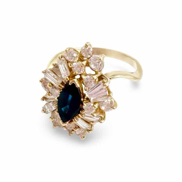 14K ring w/sapphire and diamonds
