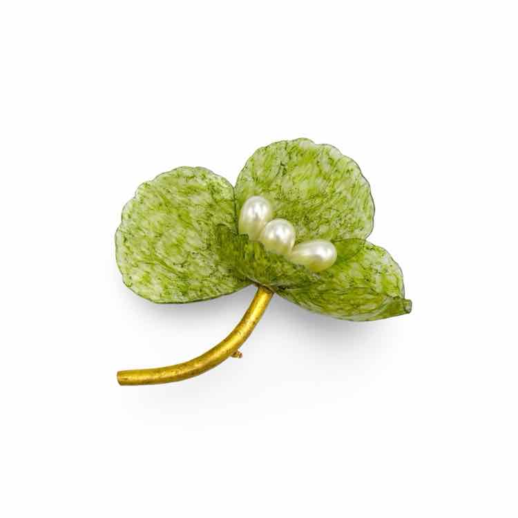 Fabrice Vintage Green Resin Flower Brooch w/faux pearls
