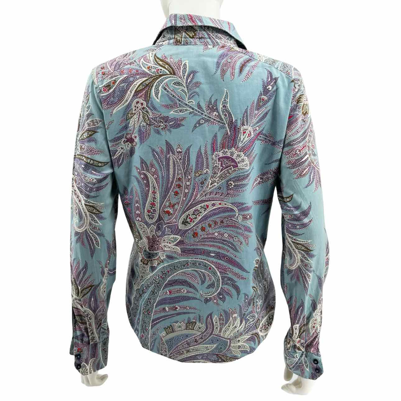 Etro Jade green floral paisley print stretch cotton long - sleeve shirt - Double Exposure Boutique
