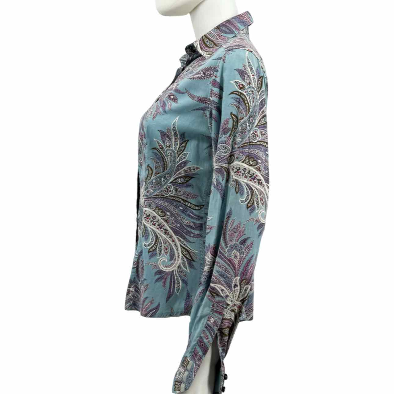 Etro Jade green floral paisley print stretch cotton long - sleeve shirt - Double Exposure Boutique
