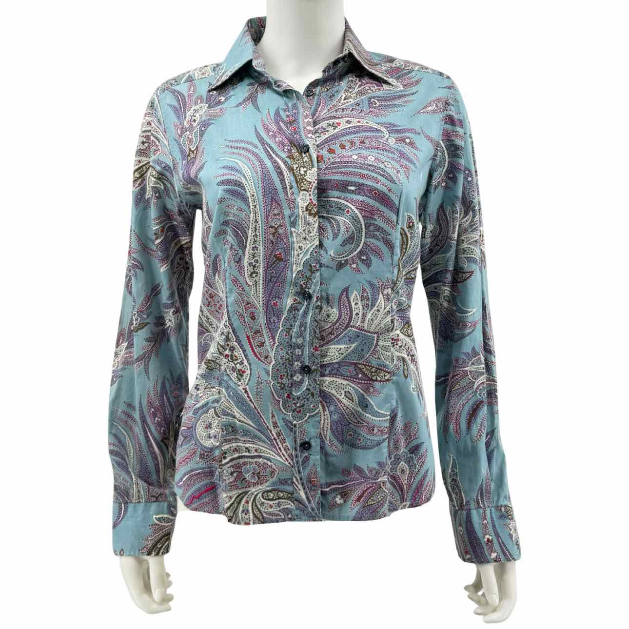 Etro Jade green floral paisley print stretch cotton long - sleeve shirt - Double Exposure Boutique
