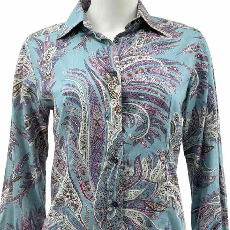 Etro Jade green floral paisley print stretch cotton long - sleeve shirt - Double Exposure Boutique
