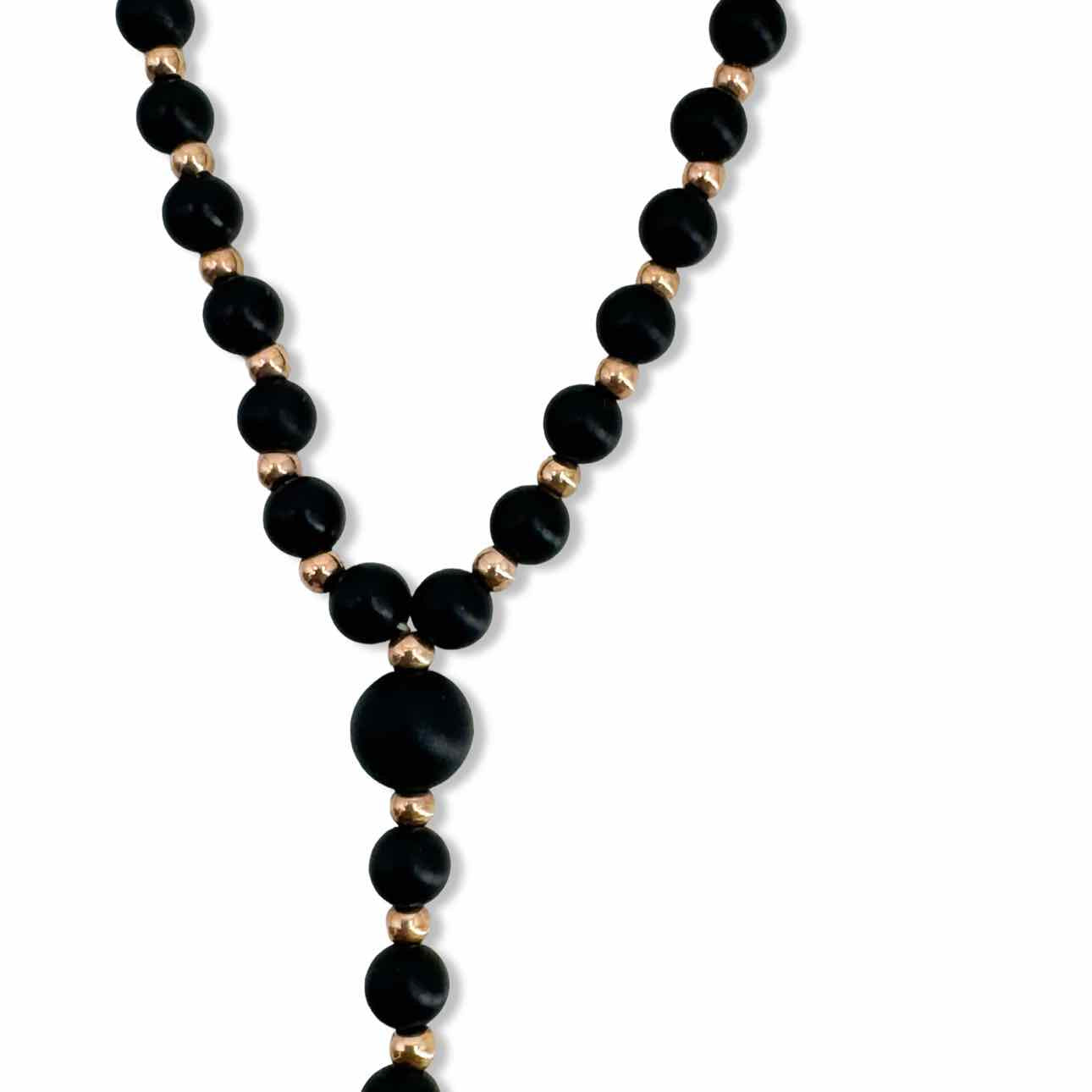 Diane Kordas 18K Gold and Black Onyx Beads w/diamond Cross
