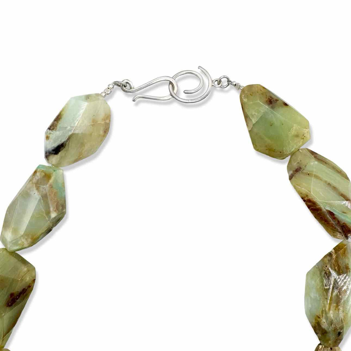 Light green, tan and reddish brown faceted stone bead necklace
