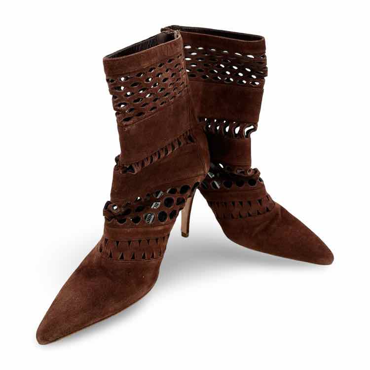 Manolo Blahnik Brown Suede Cut Out Accent Boot
