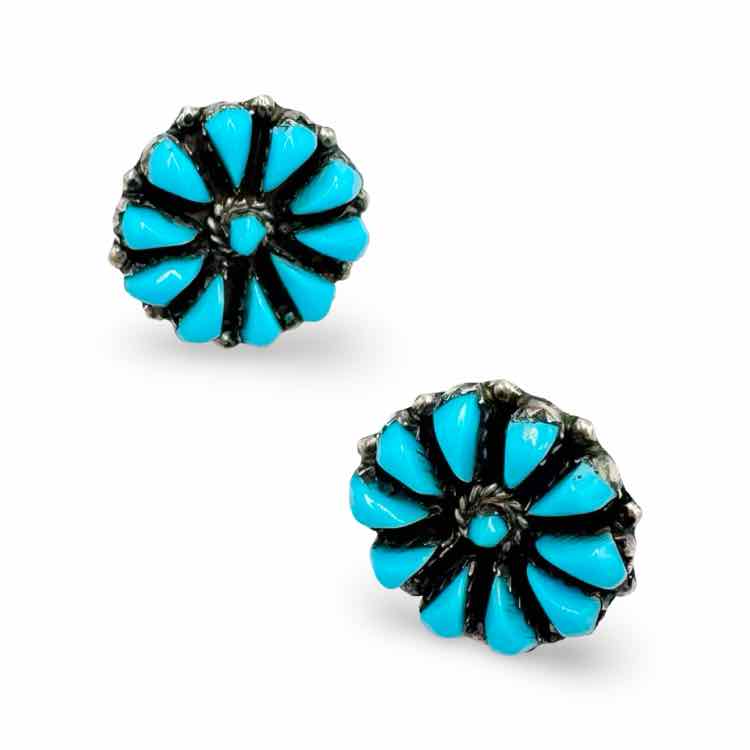 Vintage Navajo silver and turquoise stud earrings - Double Exposure Boutique
