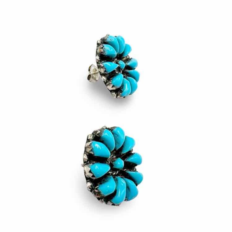 Vintage Navajo silver and turquoise stud earrings - Double Exposure Boutique
