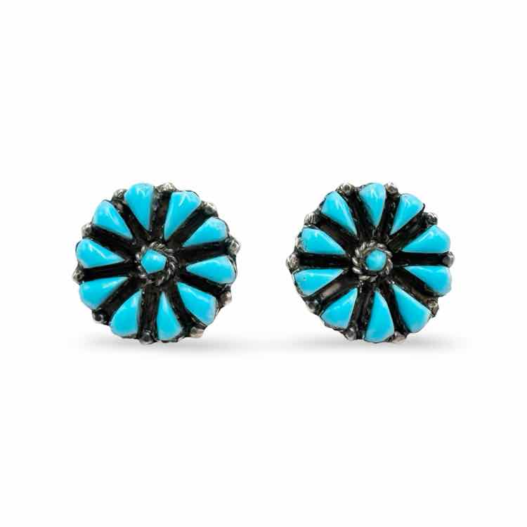 Vintage Navajo silver and turquoise stud earrings - Double Exposure Boutique
